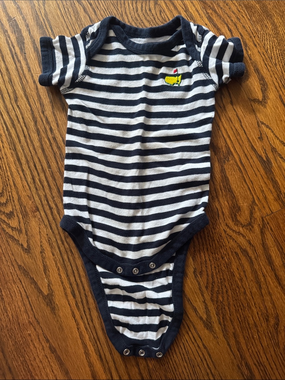 Striped Navy and White Baby Bodysuit with Masters Logo